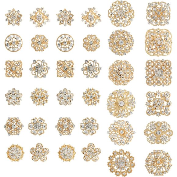 Wedding Brooches 36pcs Gold Rhinestone Flower Pins for Crafts
